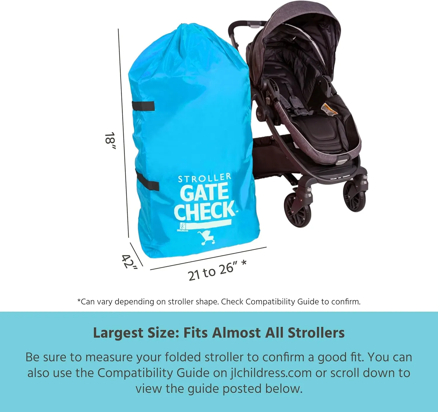 J.L. Childress Gate Check Bag for Single & Double Strollers - Stroller Bag for Airplane - Large Stroller Travel Bag for Airplane - Air Travel Stroller Bag