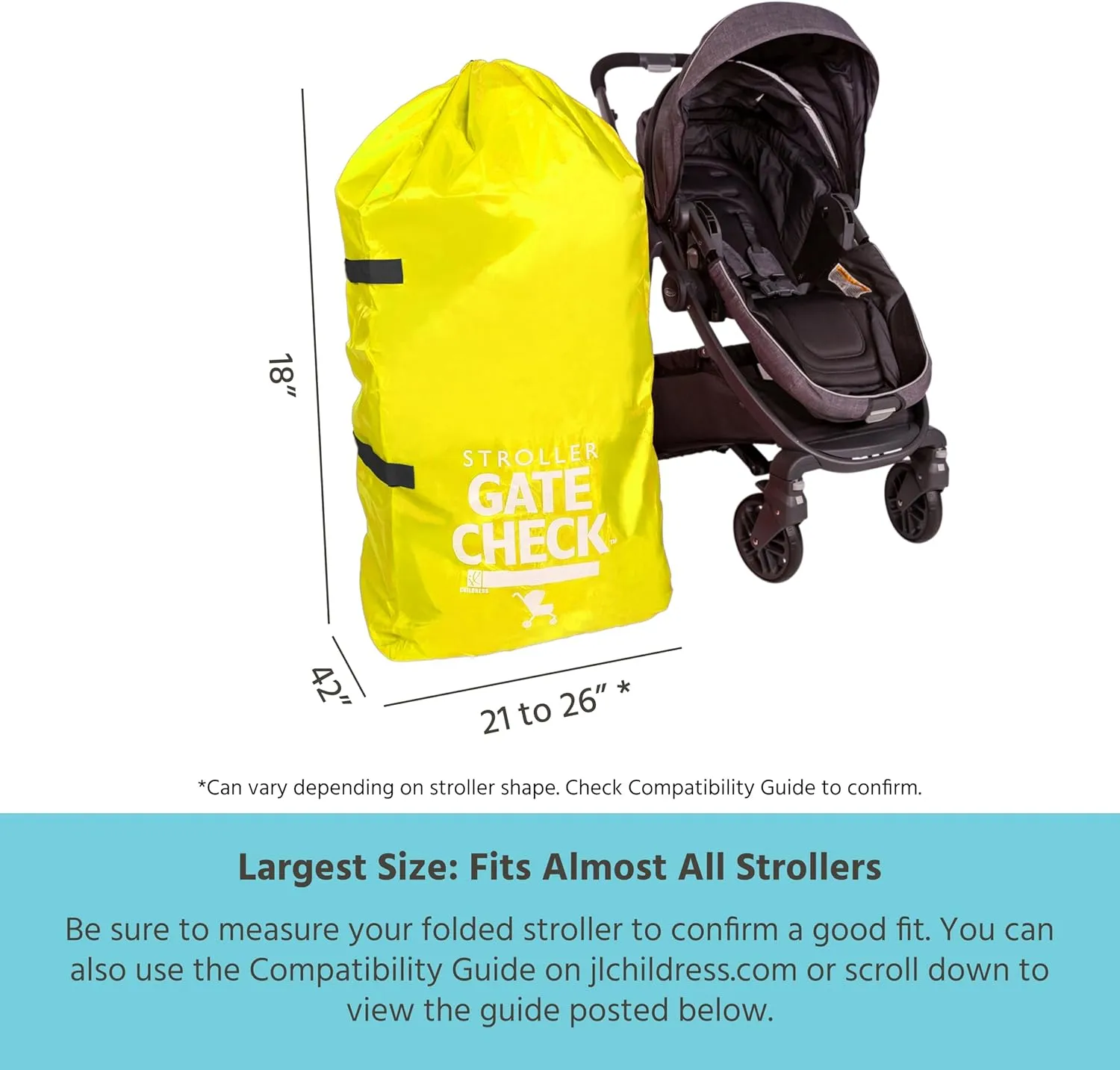 J.L. Childress Gate Check Bag for Single & Double Strollers - Stroller Bag for Airplane - Large Stroller Travel Bag for Airplane - Air Travel Stroller Bag