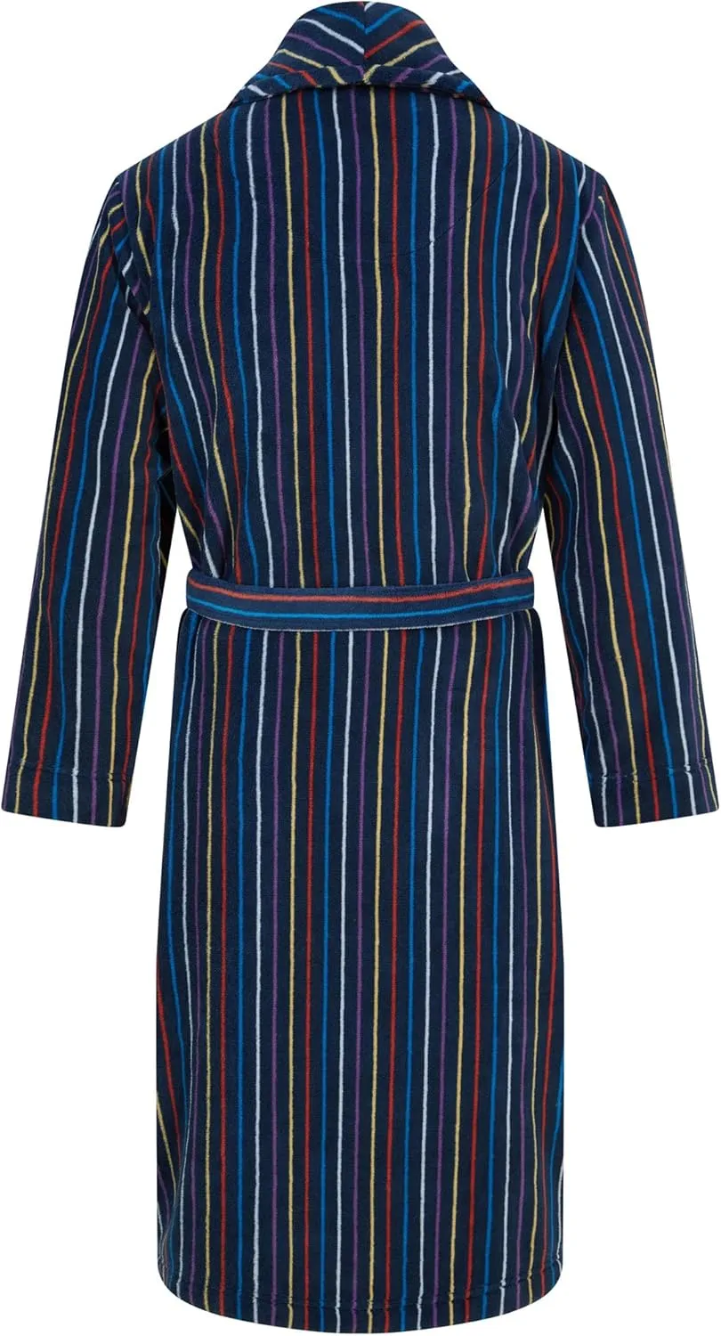 John Christian Men's Warm Fleece Robe, Navy with Multicolored Stripes