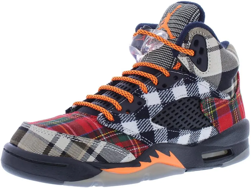 Jordan Air 5 Retro Plaid Big Kids Shoes Size - 4 Black/Total Orange