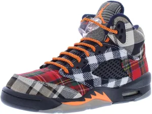 Jordan Air 5 Retro Plaid Big Kids Shoes Size - 4 Black/Total Orange