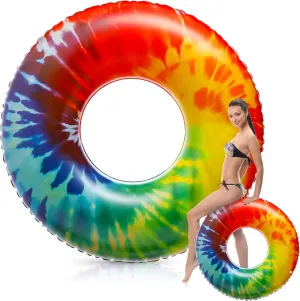 Jumbo Inflatable Pool Floats Rings, Tie Dye Tube Float 47.24 Inch Large Colorful Adult Floaties Rainbow Swimming Ring Water Floaty Toy for Adult Summer Pool Beach Party Supplies