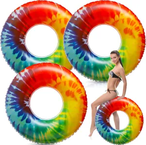 Jumbo Inflatable Pool Floats Rings, Tie Dye Tube Float 47.24 Inch Large Colorful Adult Floaties Rainbow Swimming Ring Water Floaty Toy for Adult Summer Pool Beach Party Supplies