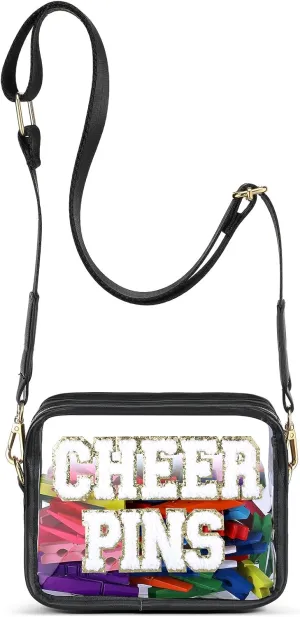 Kacctyen Cheer Makeup Cosmetic Bag with Adjustable Shoulder Straps Cheerleader Team Gifts Clear Cheer Pins Team Bag Zipper Pouch Dance Prink Package Cheerleader Backpack Travel Toiletry Organizer