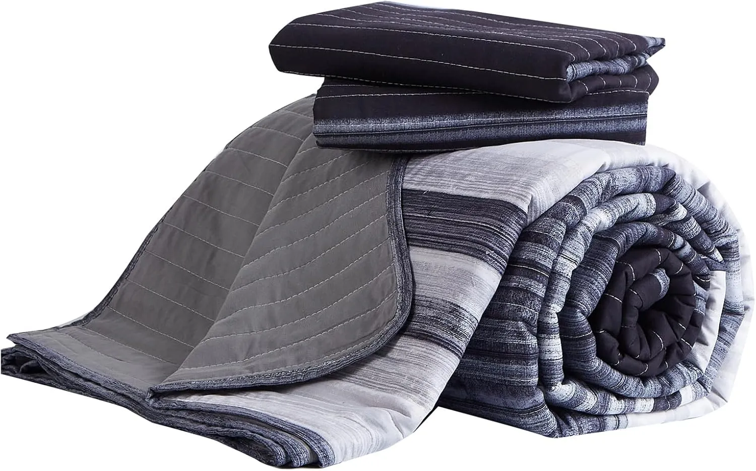 KAKIJUMN Full/Queen Quilt Bedding Set, Black White Grey Patchwork Striped Quilt Set, 2 Pieces Soft Lightweight Bedspread Coverlet Set with 1 Pillow Sham(Grey,Queen)
