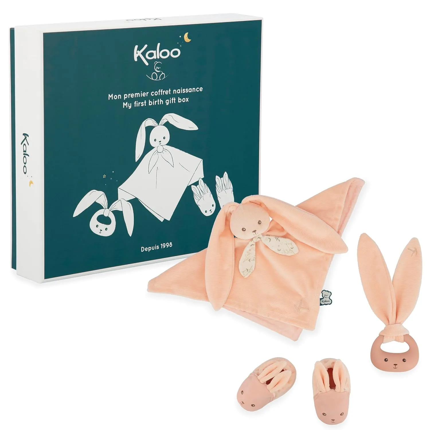KALOO Lapinoo K218020 Birth Set, Peach Colour, 3 Baby Items, Cuddly Cloth   Teether   Baby Shoes 11 cm