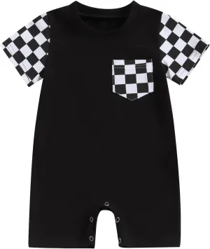 Karuedoo Newborn Baby Boy Girl Clothes Checkered Plaid Romper Jumpsuit Short Sleeve One-Piece Bodysuit Infant Summer Outfit