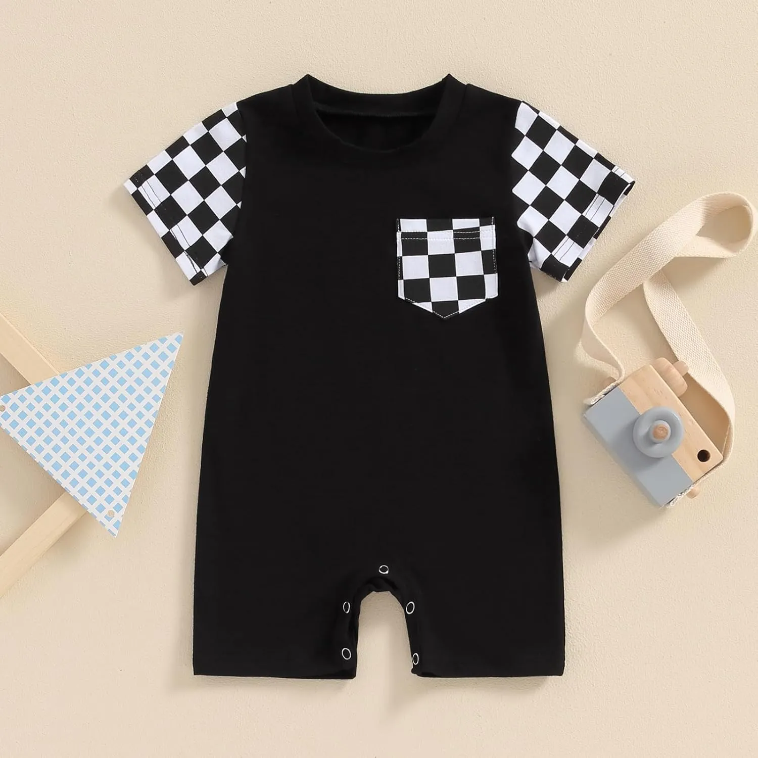 Karuedoo Newborn Baby Boy Girl Clothes Checkered Plaid Romper Jumpsuit Short Sleeve One-Piece Bodysuit Infant Summer Outfit
