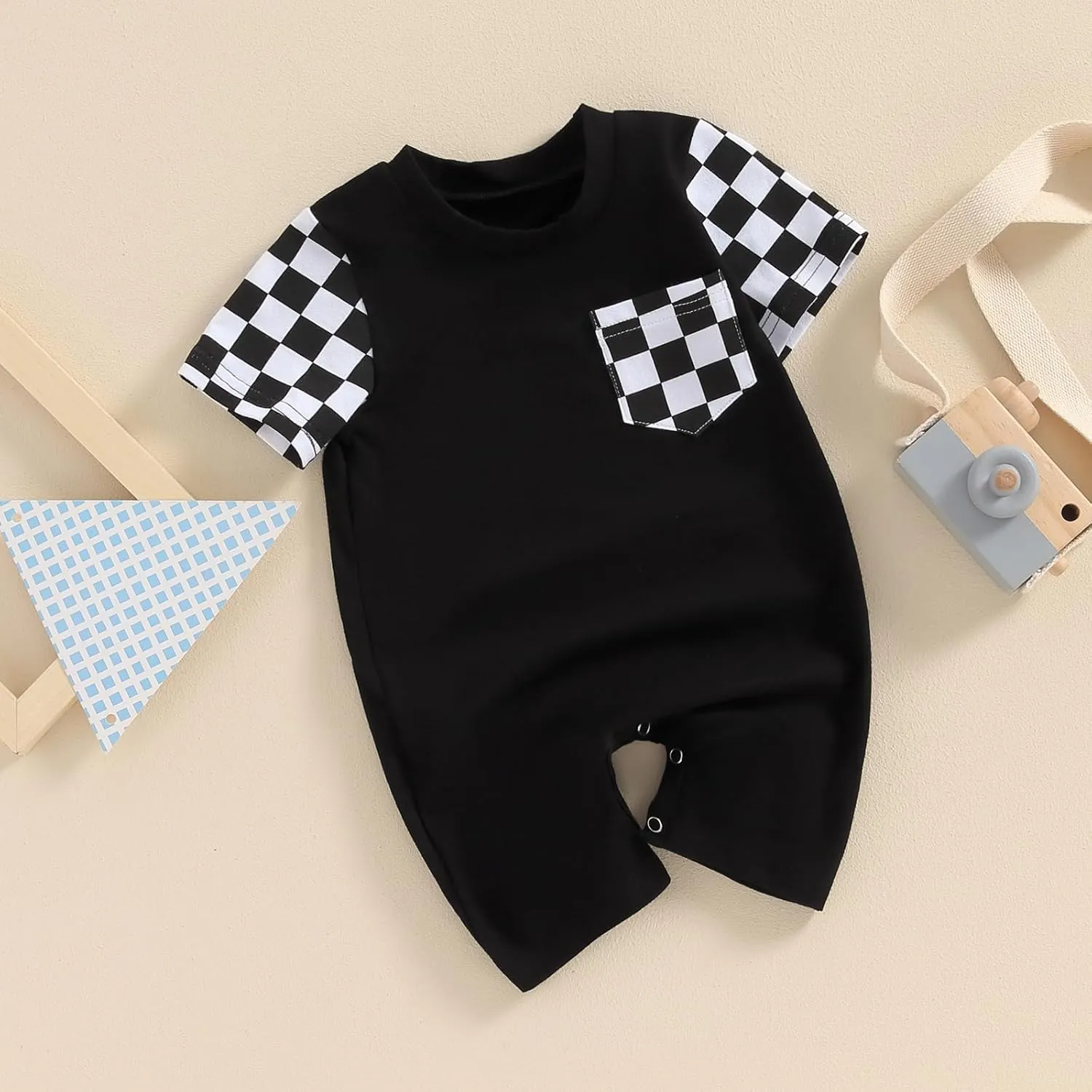 Karuedoo Newborn Baby Boy Girl Clothes Checkered Plaid Romper Jumpsuit Short Sleeve One-Piece Bodysuit Infant Summer Outfit