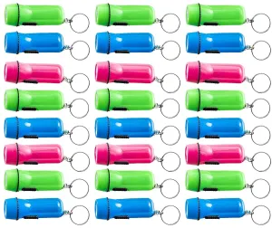 Kicko Mini Flashlight Keychain, 2 Inch - 24 Pack Assorted Colors, Green, Light Blue and Pink - Batteries Included - for Kids, Party Favors, Goody Bag Fillers, Prizes, Pocket Size, Chain for Key