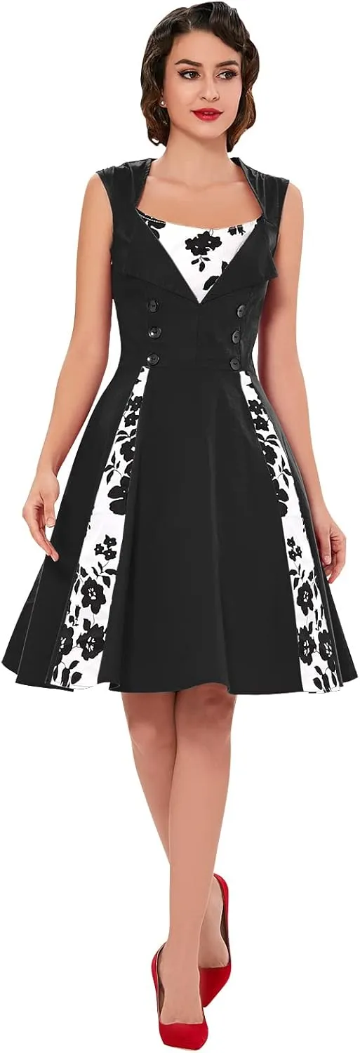 KILLREAL Women's Polka Dot Retro Vintage Style Cocktail Party Swing Dress