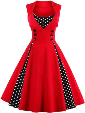 KILLREAL Women's Polka Dot Retro Vintage Style Cocktail Party Swing Dress