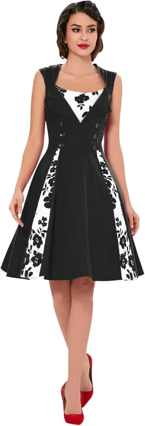 KILLREAL Women's Polka Dot Retro Vintage Style Cocktail Party Swing Dress