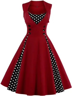 KILLREAL Women's Polka Dot Retro Vintage Style Cocktail Party Swing Dress