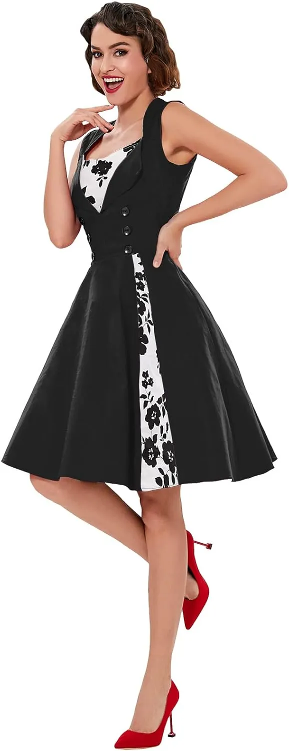 KILLREAL Women's Polka Dot Retro Vintage Style Cocktail Party Swing Dress
