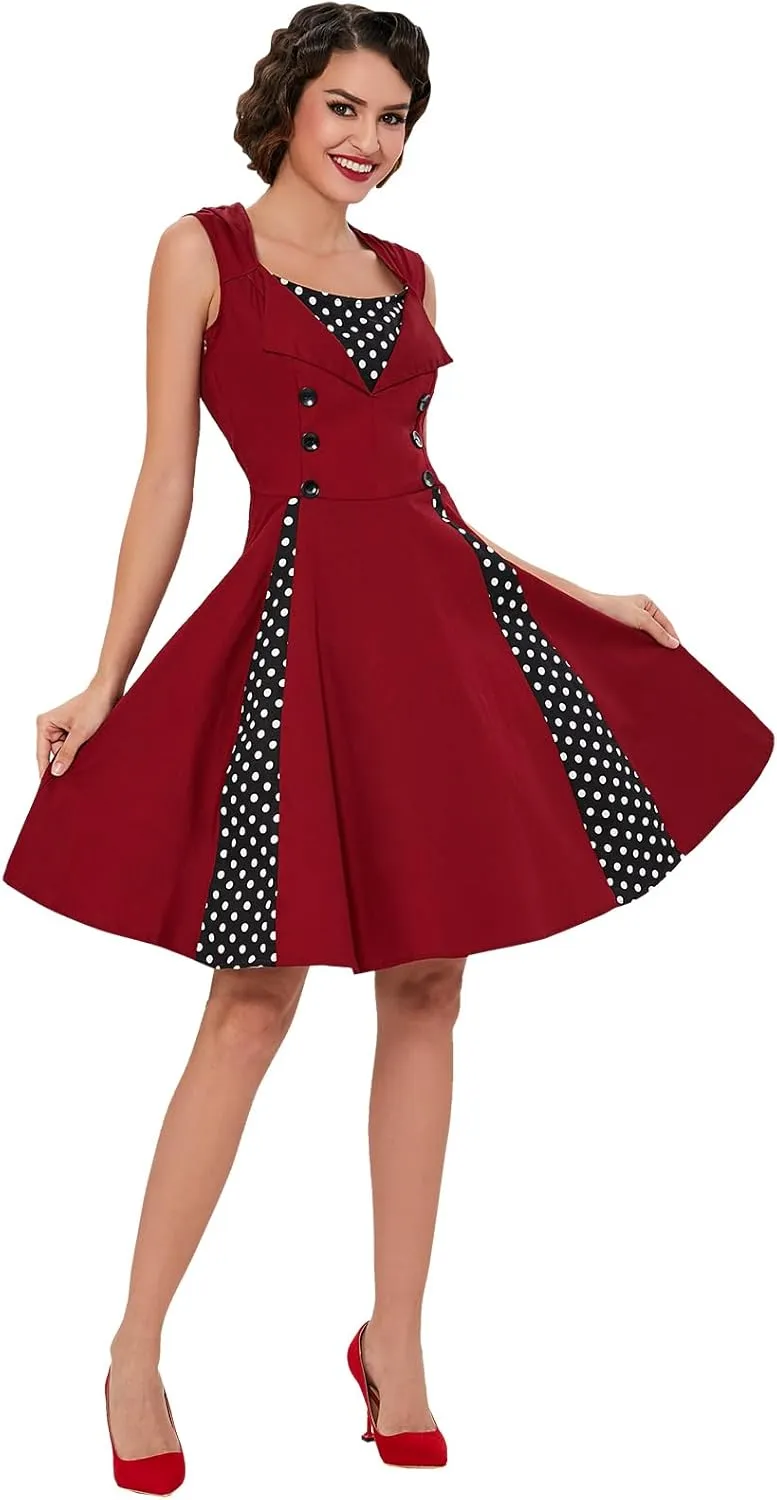 KILLREAL Women's Polka Dot Retro Vintage Style Cocktail Party Swing Dress