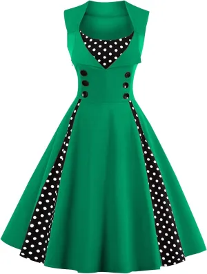 KILLREAL Women's Polka Dot Retro Vintage Style Cocktail Party Swing Dress