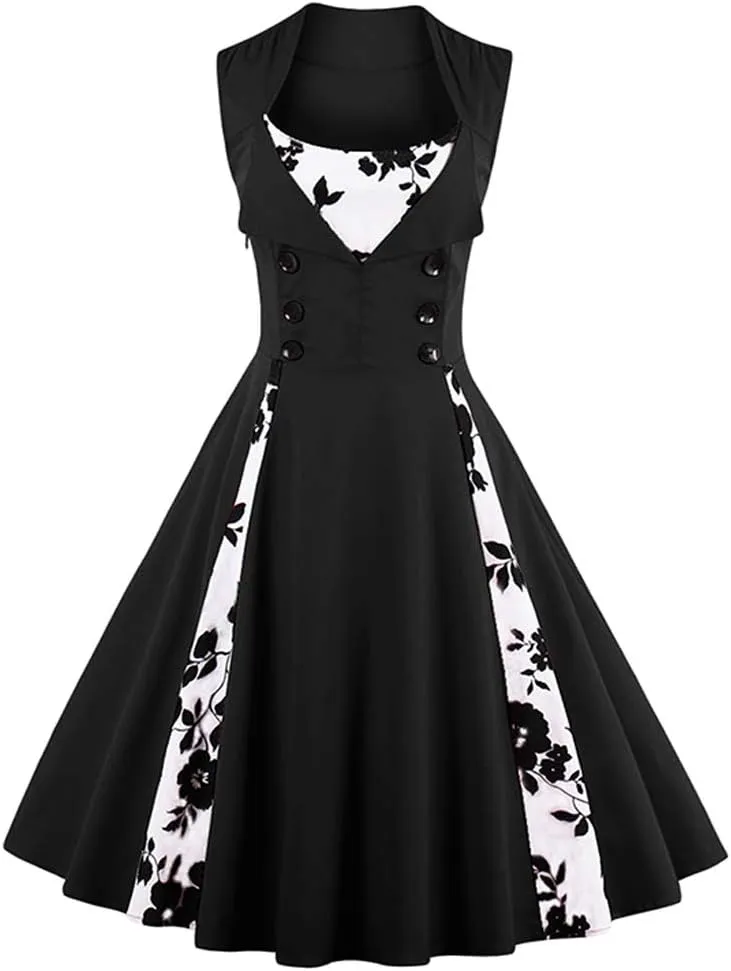 KILLREAL Women's Polka Dot Retro Vintage Style Cocktail Party Swing Dress