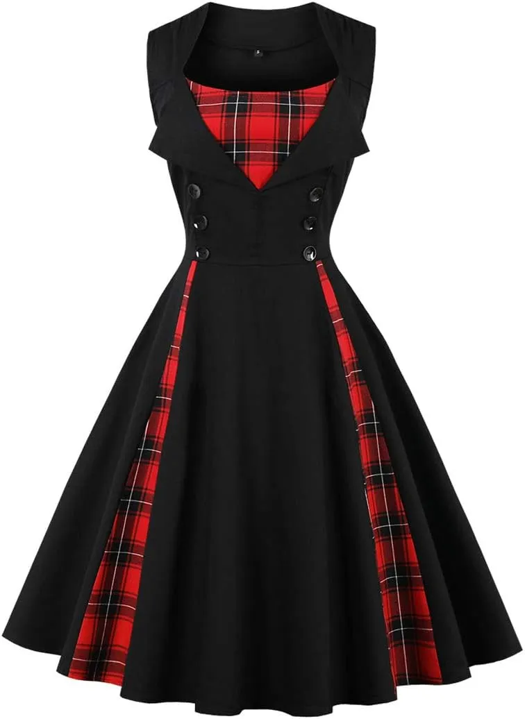 KILLREAL Women's Polka Dot Retro Vintage Style Cocktail Party Swing Dress