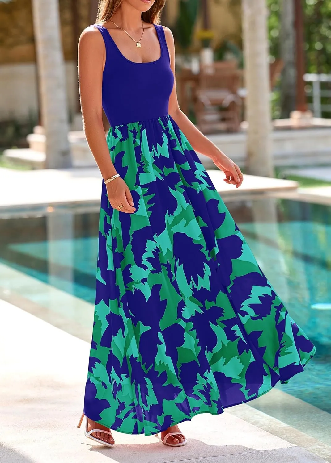 KIRUNDO Women Summer Sleeveless Boho Floral Maxi Dress 2025 Scoop Neck Tank A Line Flowy Beach Vacation Resort Wear Sundress