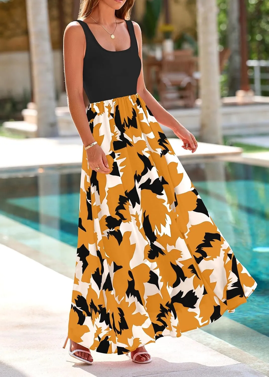 KIRUNDO Women Summer Sleeveless Boho Floral Maxi Dress 2025 Scoop Neck Tank A Line Flowy Beach Vacation Resort Wear Sundress