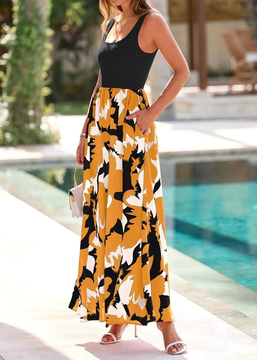 KIRUNDO Women Summer Sleeveless Boho Floral Maxi Dress 2025 Scoop Neck Tank A Line Flowy Beach Vacation Resort Wear Sundress