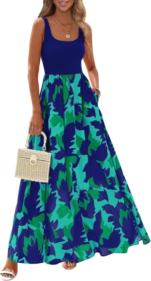 KIRUNDO Women Summer Sleeveless Boho Floral Maxi Dress 2025 Scoop Neck Tank A Line Flowy Beach Vacation Resort Wear Sundress