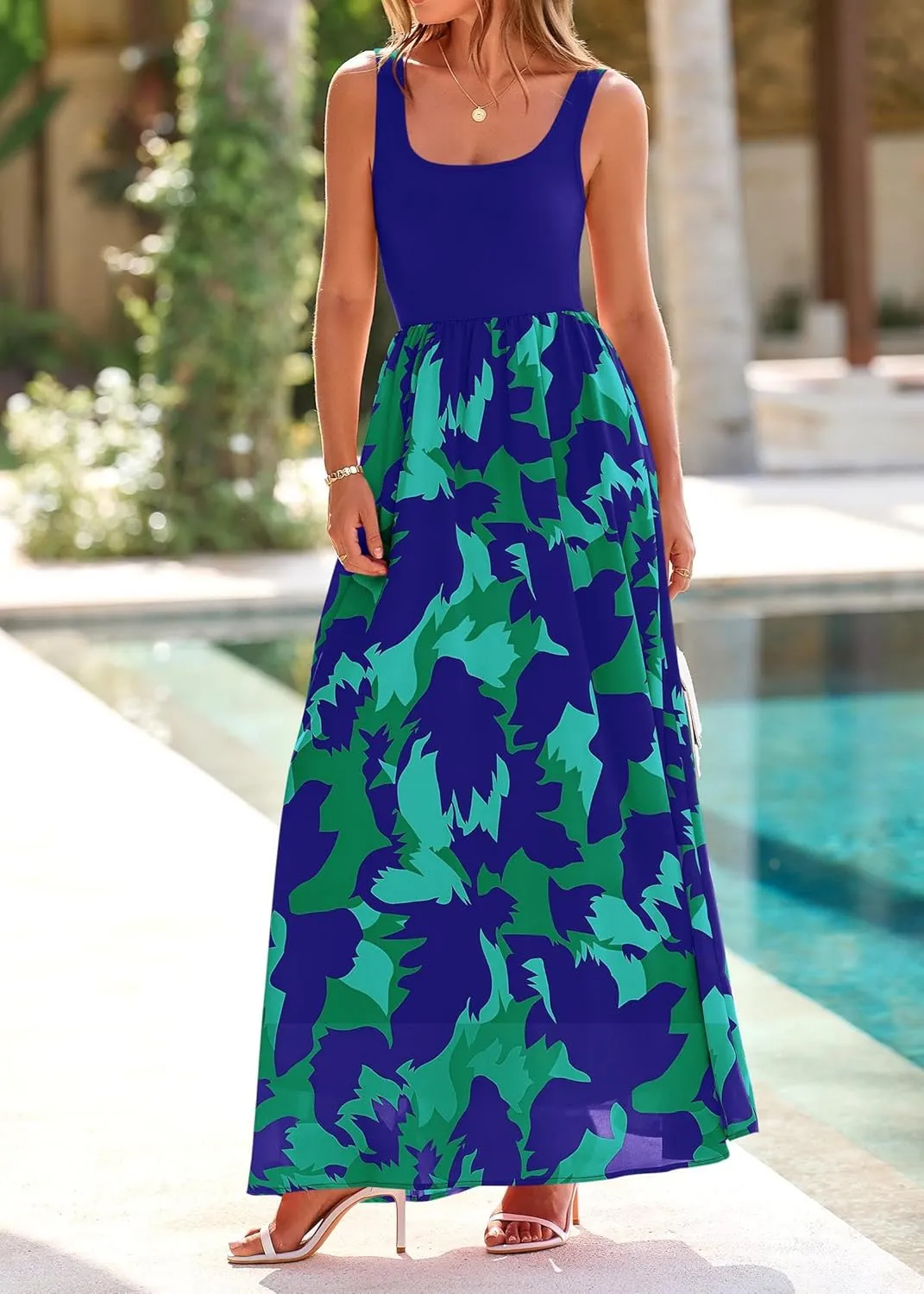 KIRUNDO Women Summer Sleeveless Boho Floral Maxi Dress 2025 Scoop Neck Tank A Line Flowy Beach Vacation Resort Wear Sundress