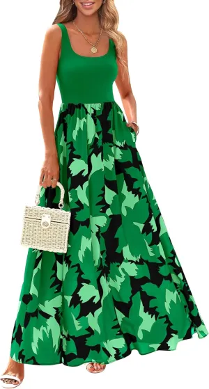 KIRUNDO Women Summer Sleeveless Boho Floral Maxi Dress 2025 Scoop Neck Tank A Line Flowy Beach Vacation Resort Wear Sundress