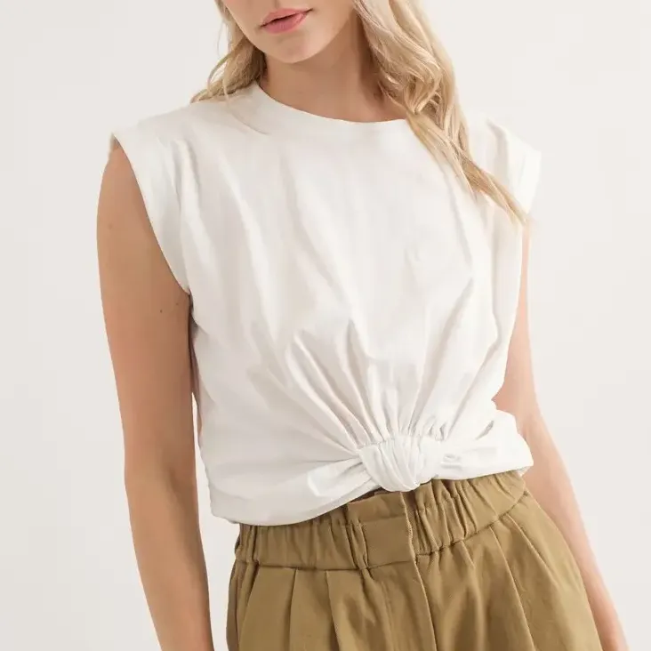 Knit Front Knotted Top (Off White)