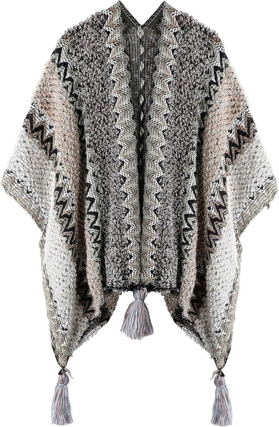 Knit Shawl Wrap Poncho Cape for Women, Ladies Knitted Cardigan Kimono with Fringe for Fall Winter