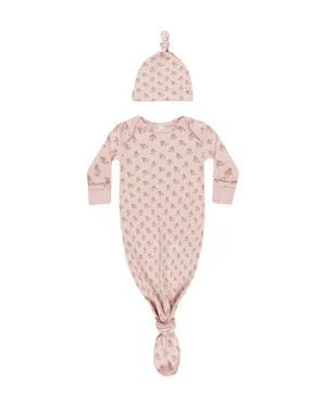 Knotted Baby Gown   Hat Set || Roses