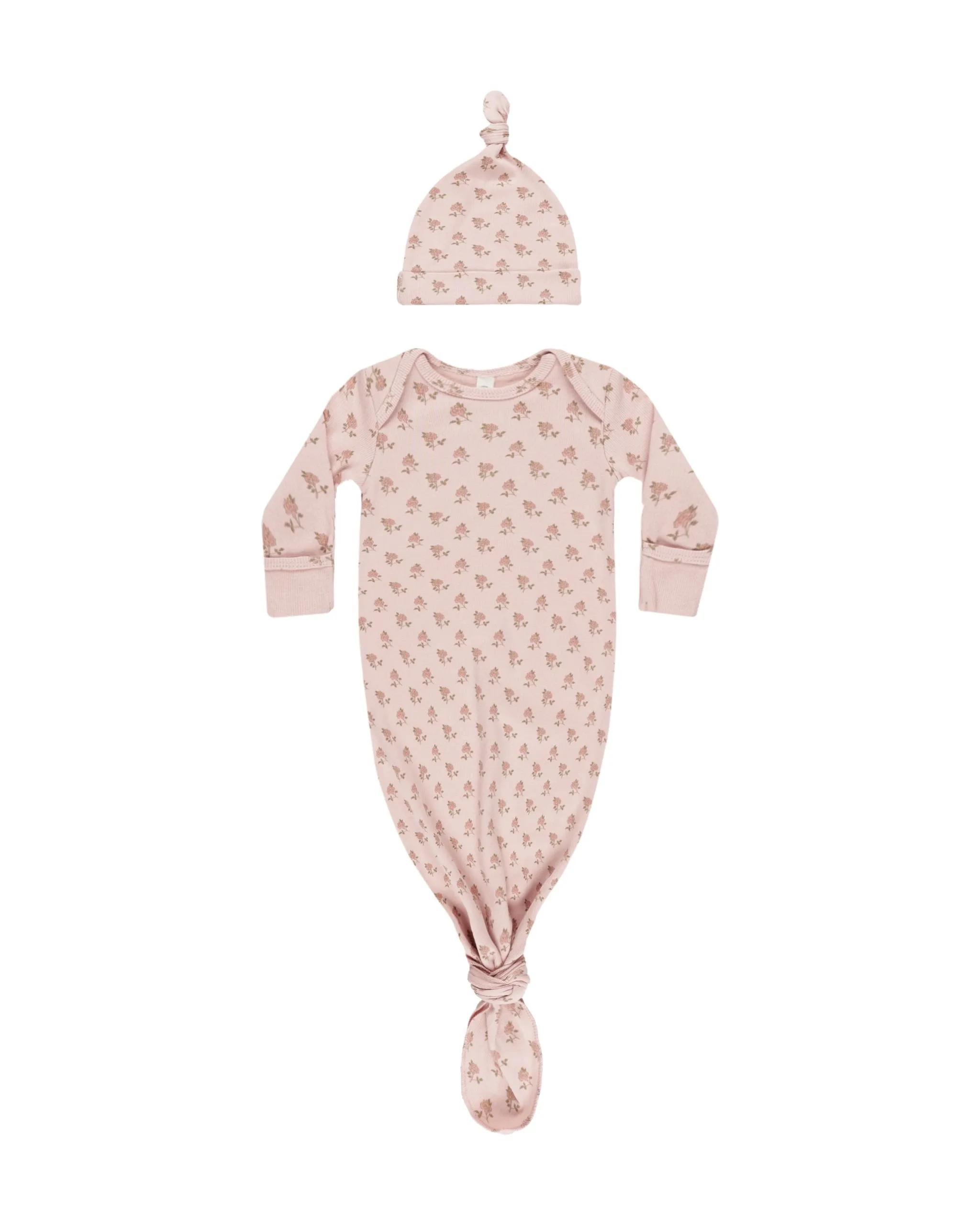 Knotted Baby Gown   Hat Set || Roses