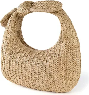 Knotted Straw Clutch Purse for Women Woven Bow Summer Beach Bag Tote Bags Dumpling Evening Clutch Handbags for Summer Formal Wedding Party