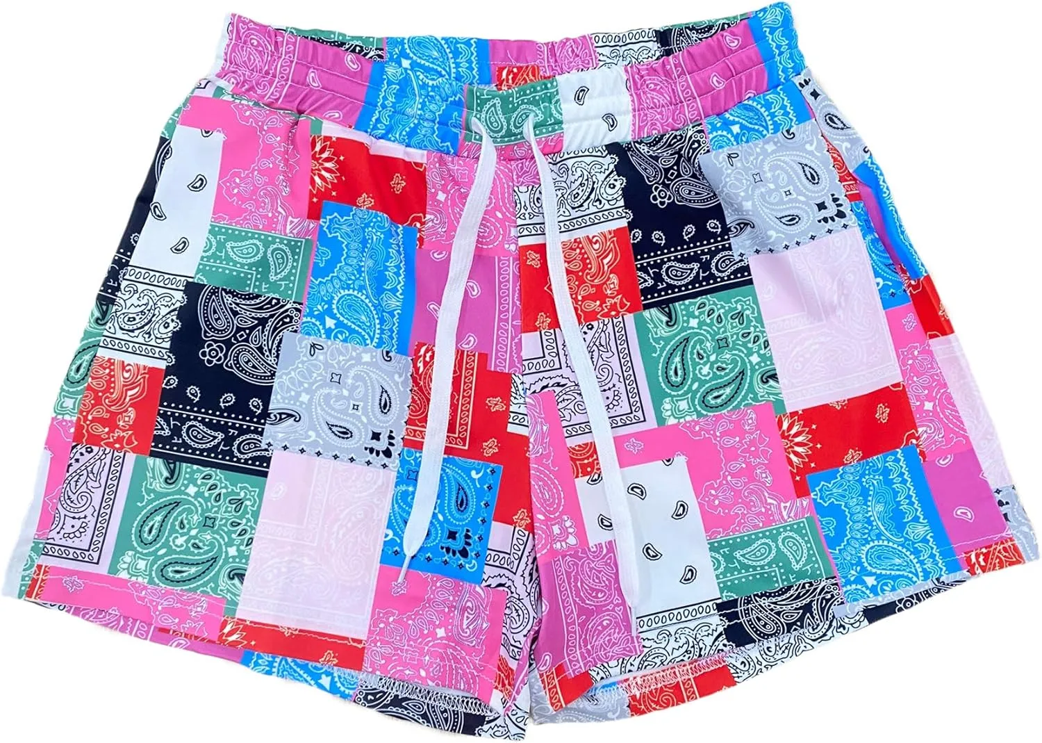 ksotutm Women's Fashion Paisley Print Shorts Summer Beach Patchwork Short Pants