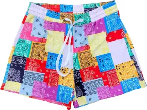 ksotutm Women's Fashion Paisley Print Shorts Summer Beach Patchwork Short Pants