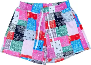 ksotutm Women's Fashion Paisley Print Shorts Summer Beach Patchwork Short Pants