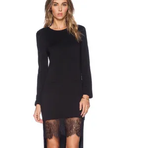 Lace Patchwork Asymmetrical Women Dress Fashion O-neck Long Sleeve Black Elegant Casual Dress vestido YBS1