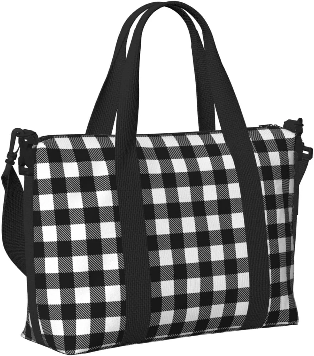 Laptop Tote Bag for Women Work - Black White Twill Stripe Plaid Gym Bag for Women Men, Personal Item Crossbody Travel Bags Carry On, Overnight Weekender Bags for Women Travel