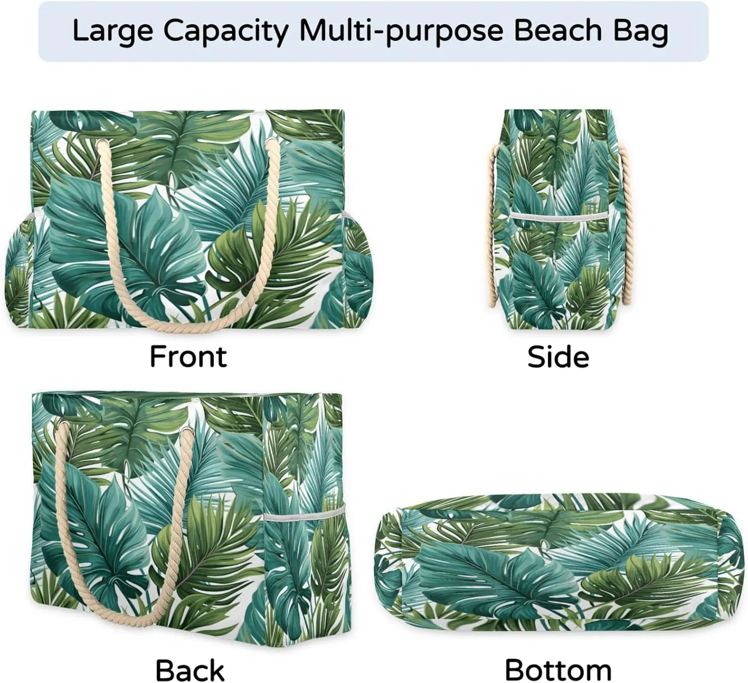 Large Beach Tote Bags for Women, Waterproof Beach Bag with Zipper, Swim Pool Tote Bags