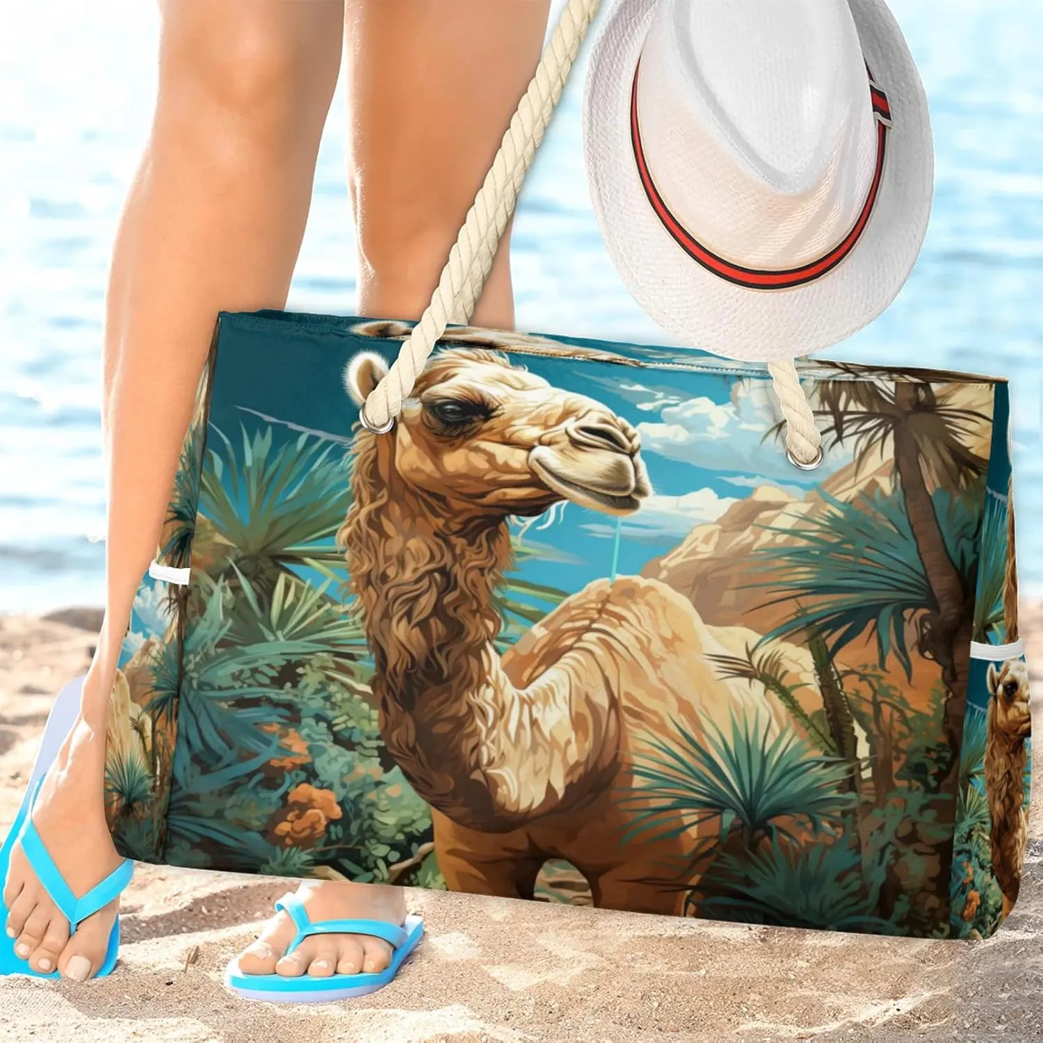 Large Beach Tote Bags for Women, Waterproof Beach Bag with Zipper, Swim Pool Tote Bags
