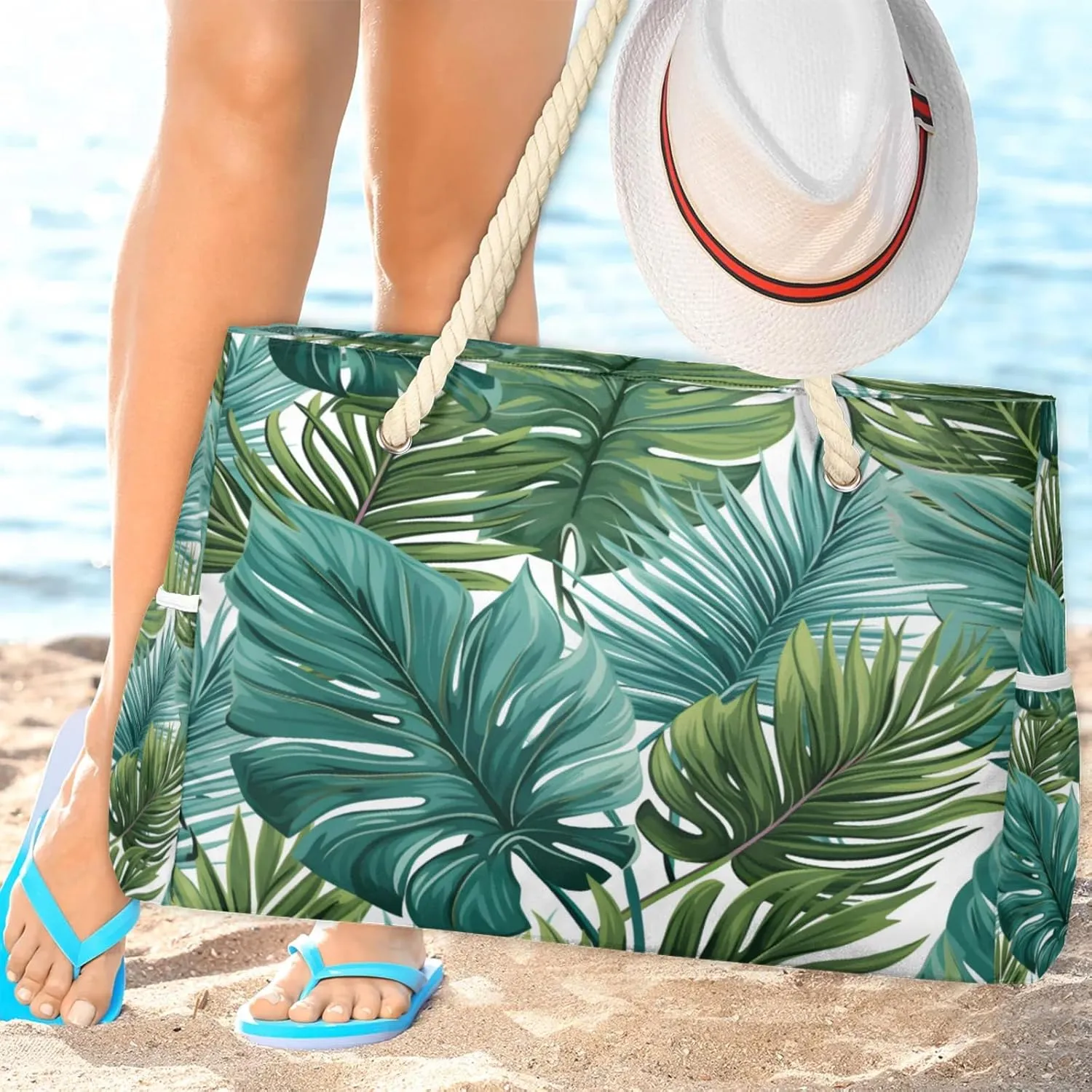 Large Beach Tote Bags for Women, Waterproof Beach Bag with Zipper, Swim Pool Tote Bags