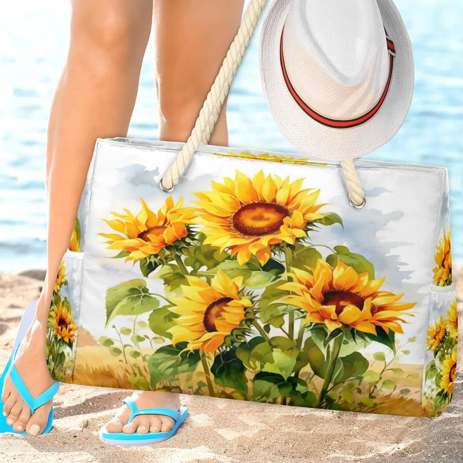 Large Beach Tote Bags for Women, Waterproof Beach Bag with Zipper, Swim Pool Tote Bags