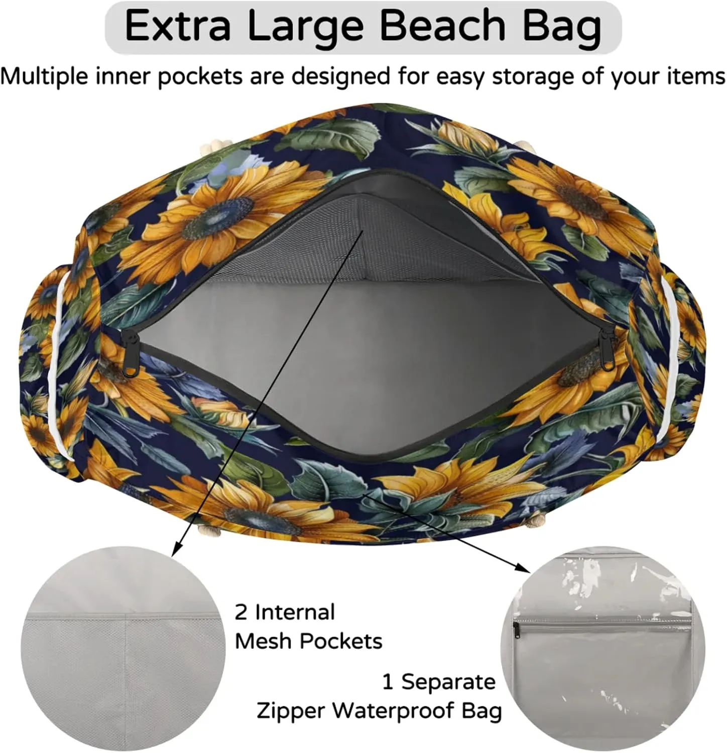Large Beach Tote Bags for Women, Waterproof Beach Bag with Zipper, Swim Pool Tote Bags