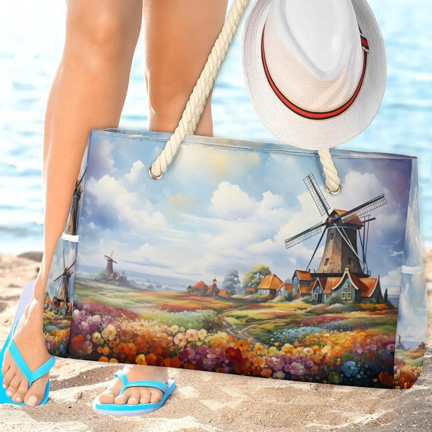 Large Beach Tote Bags for Women, Waterproof Beach Bag with Zipper, Swim Pool Tote Bags