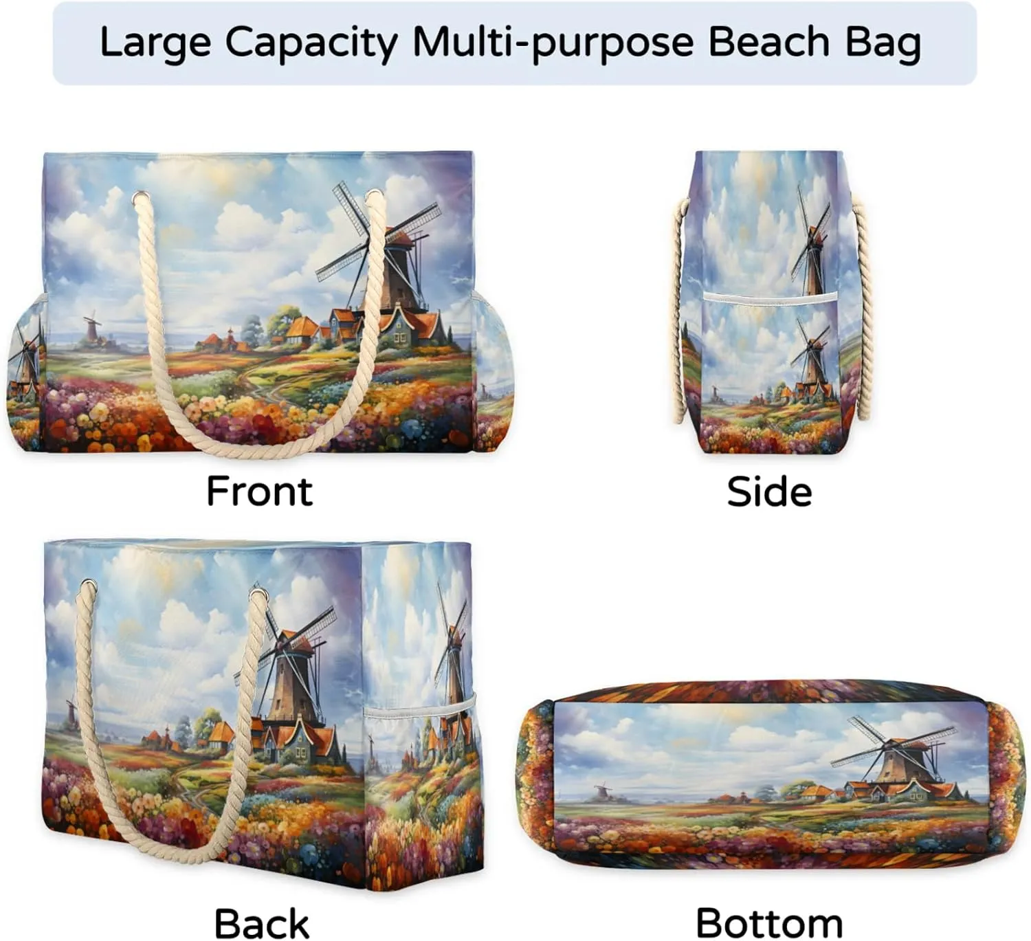 Large Beach Tote Bags for Women, Waterproof Beach Bag with Zipper, Swim Pool Tote Bags