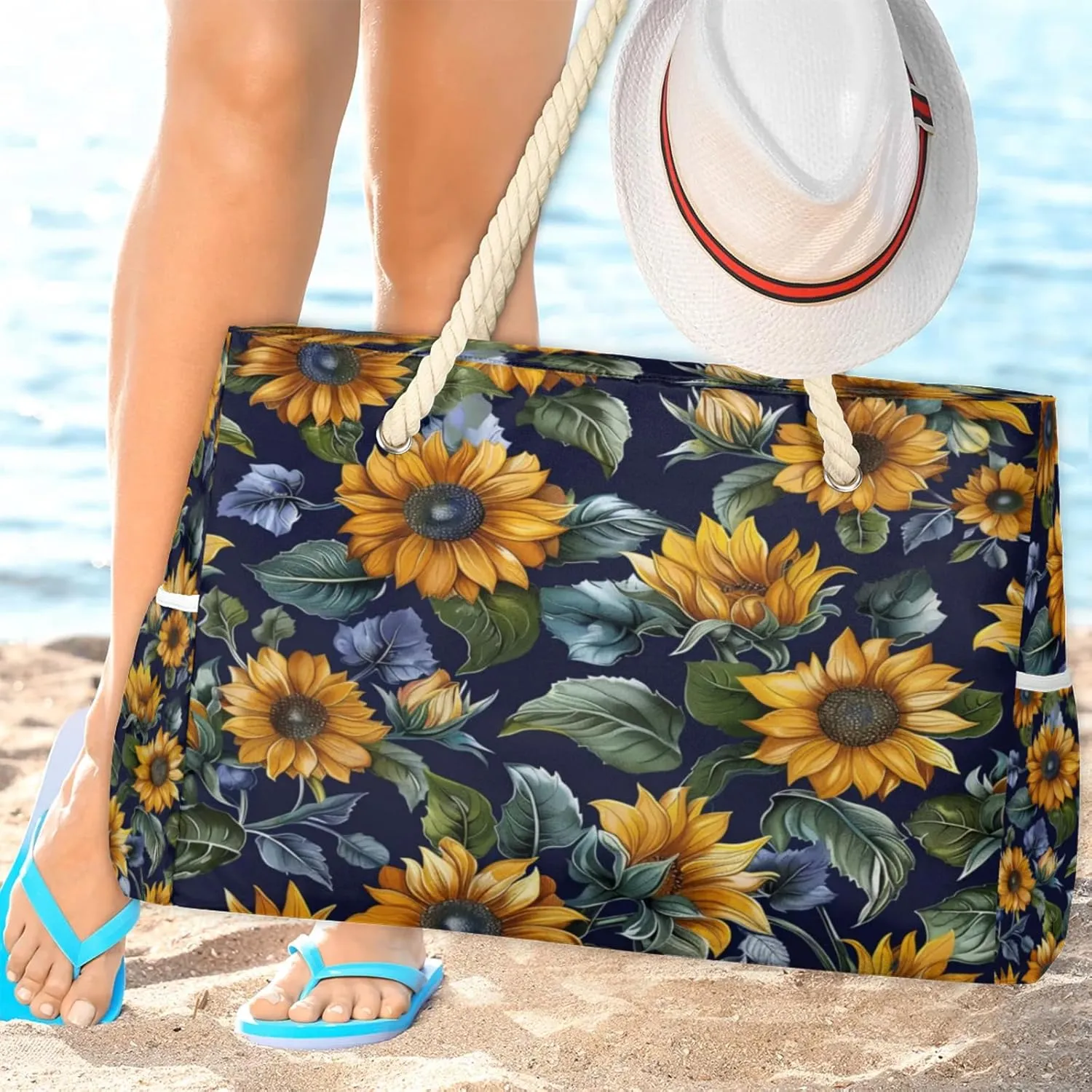 Large Beach Tote Bags for Women, Waterproof Beach Bag with Zipper, Swim Pool Tote Bags