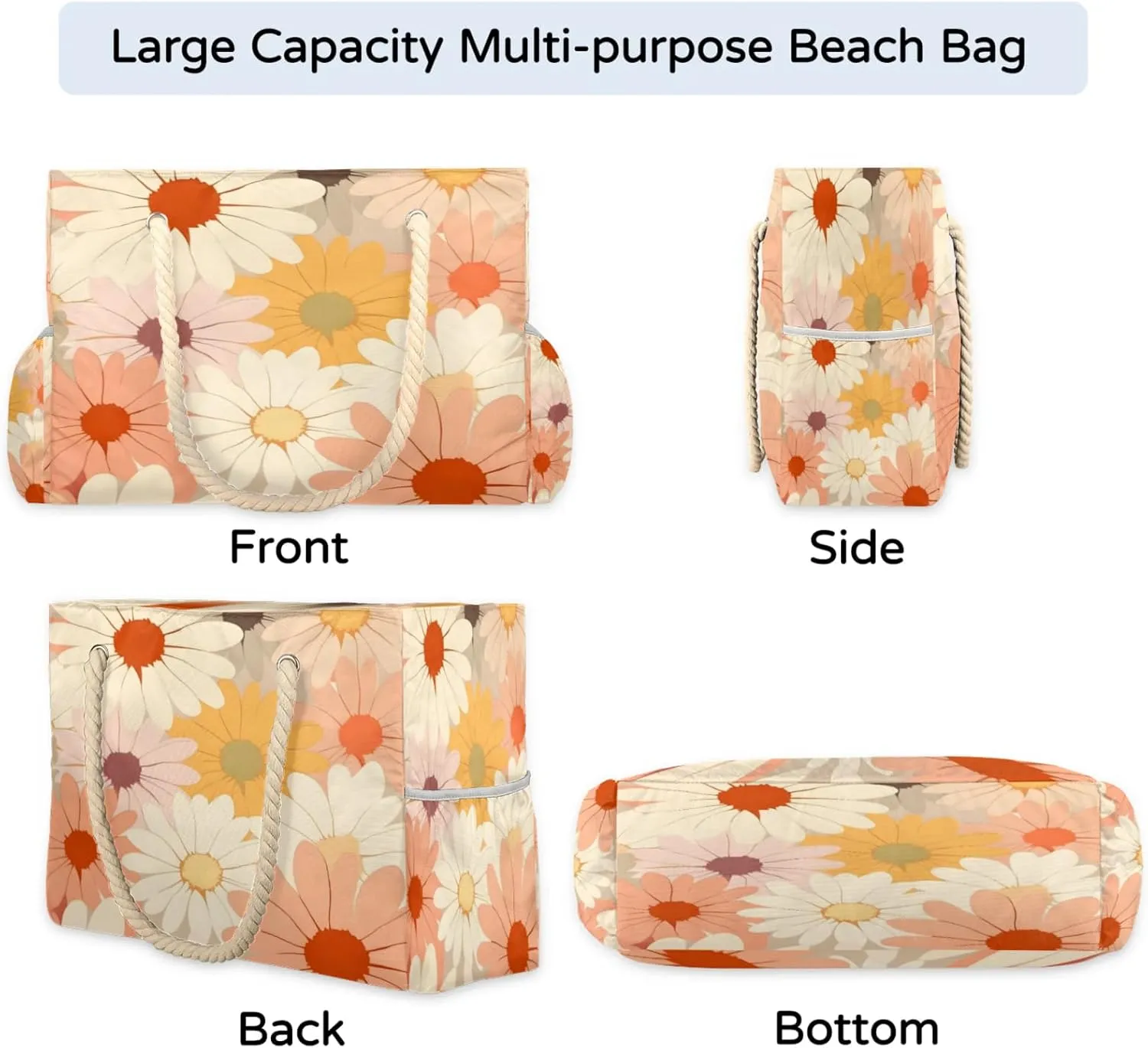 Large Beach Tote Bags for Women, Waterproof Beach Bag with Zipper, Swim Pool Tote Bags