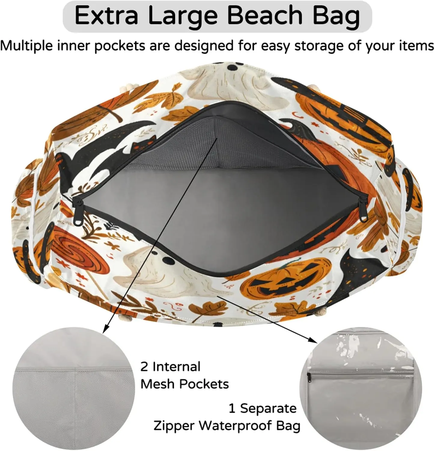 Large Beach Tote Bags for Women, Waterproof Beach Bag with Zipper, Swim Pool Tote Bags