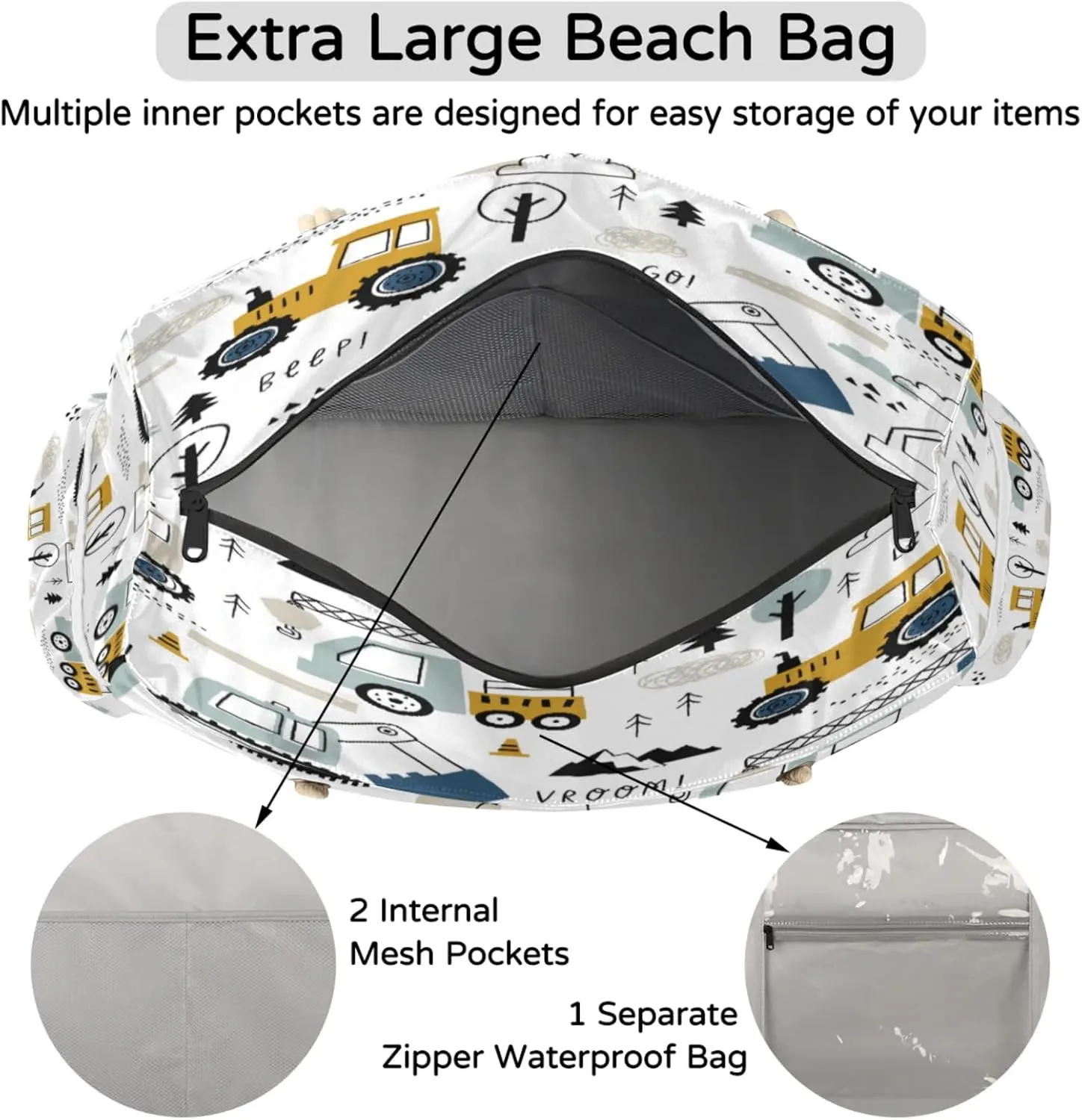 Large Beach Tote Bags for Women, Waterproof Beach Bag with Zipper, Swim Pool Tote Bags